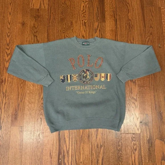 Vintage American Eagle Polo International Fleece Sweatshirt Men's L‎ Green USA